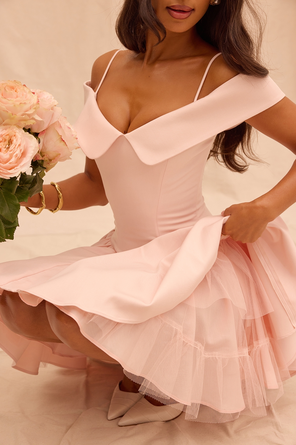 Elida-Ballerina Pink Off Shoulder Mini Dress