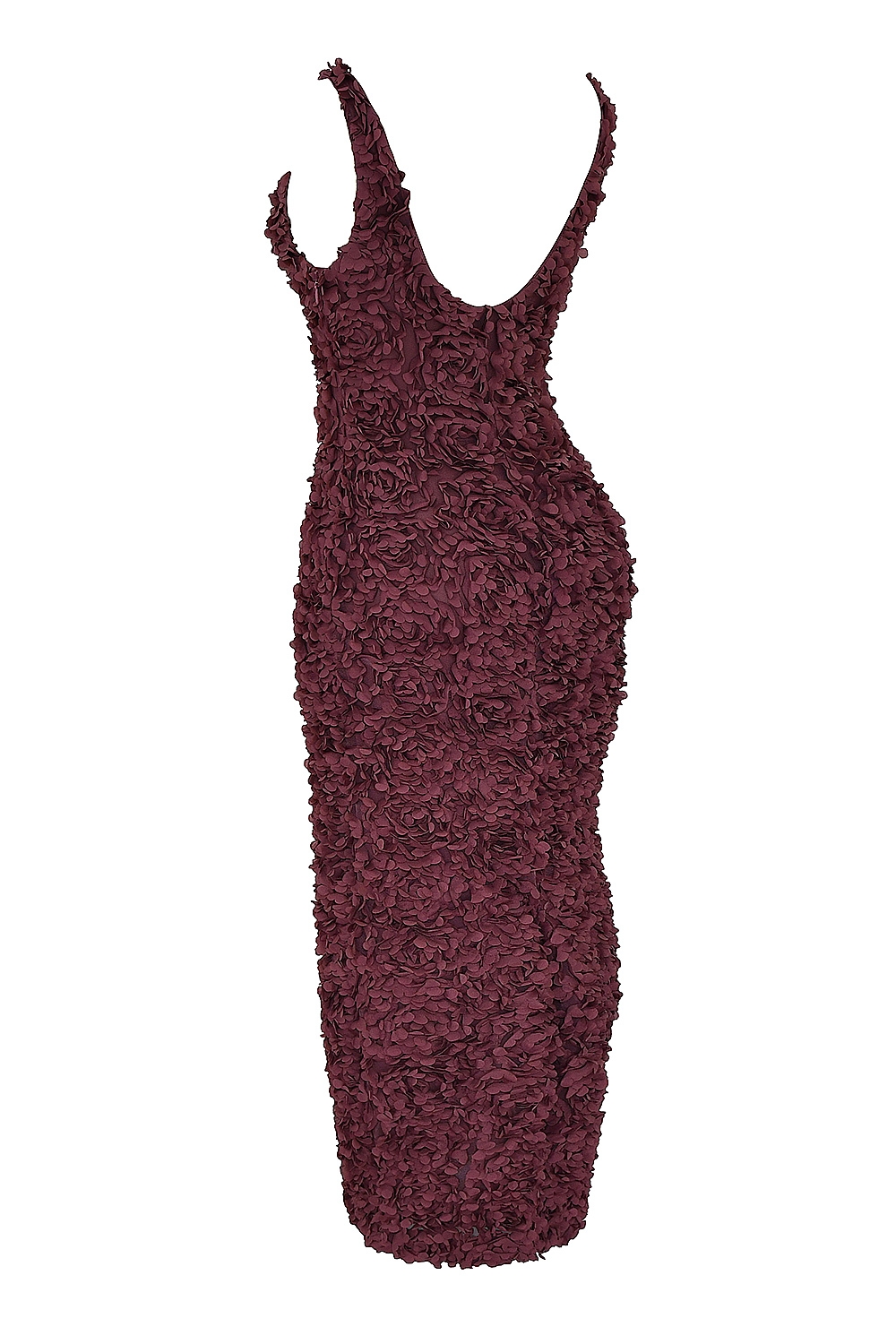 Carena-Merlot Plunge Floral Appliqué Maxi Dress