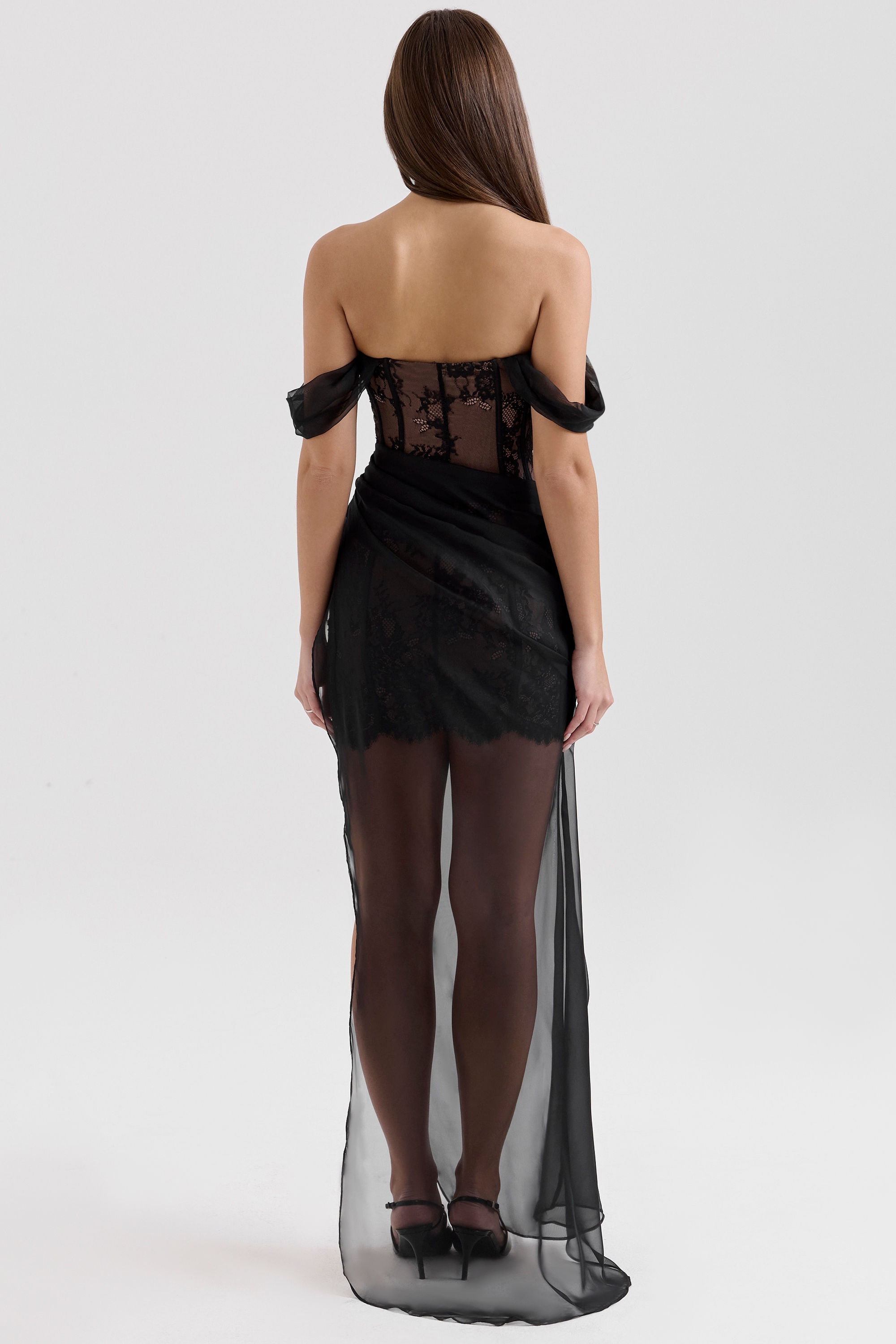 Debut-Black Off Shoulder Lace Maxi Dress