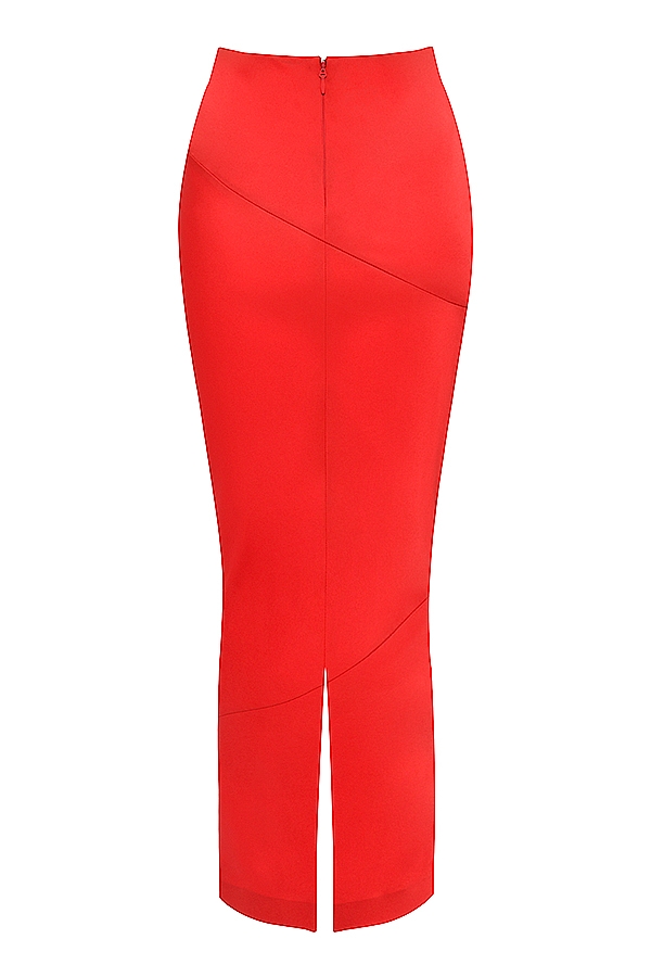 Colette-Scarlet Satin Low Waist Midi Skirt