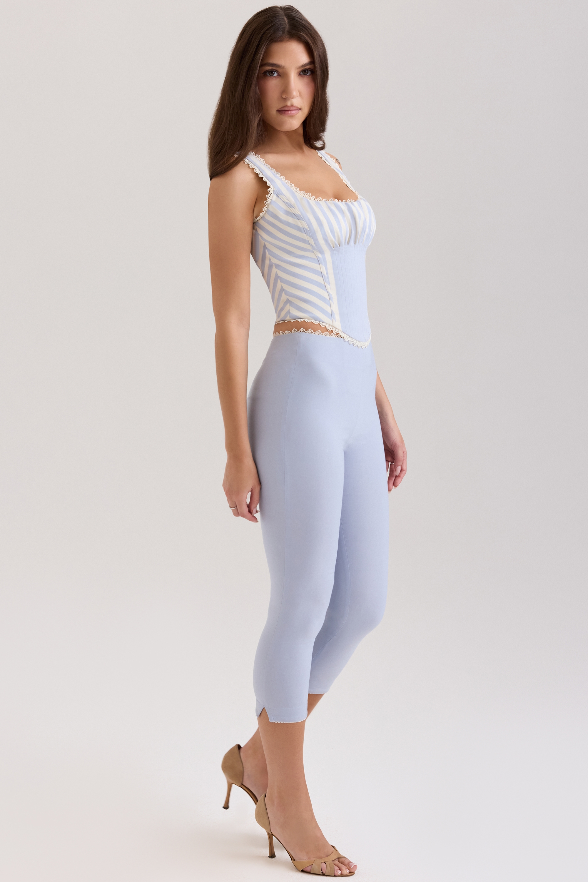 Carella-Blue Stretch Twill Fitted Capri Trousers