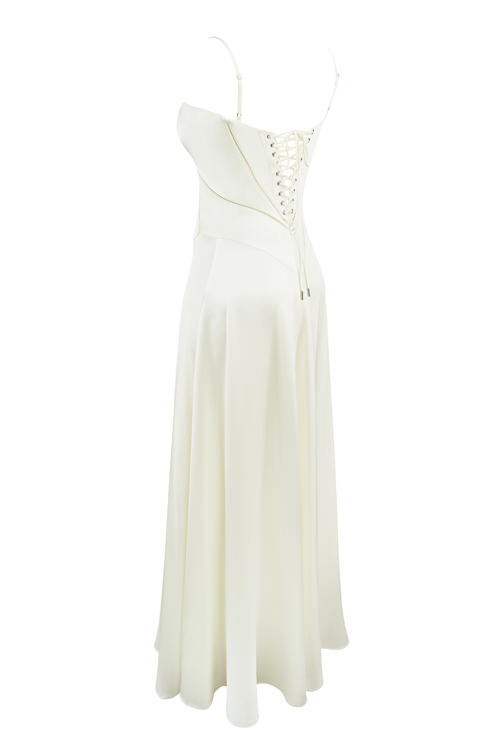 Anabella-Ivory Satin Lace Up Maxi Dress