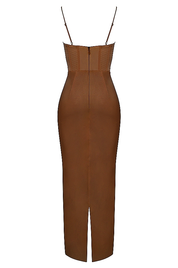 Charmaine-Chocolate Corset Maxi Dress