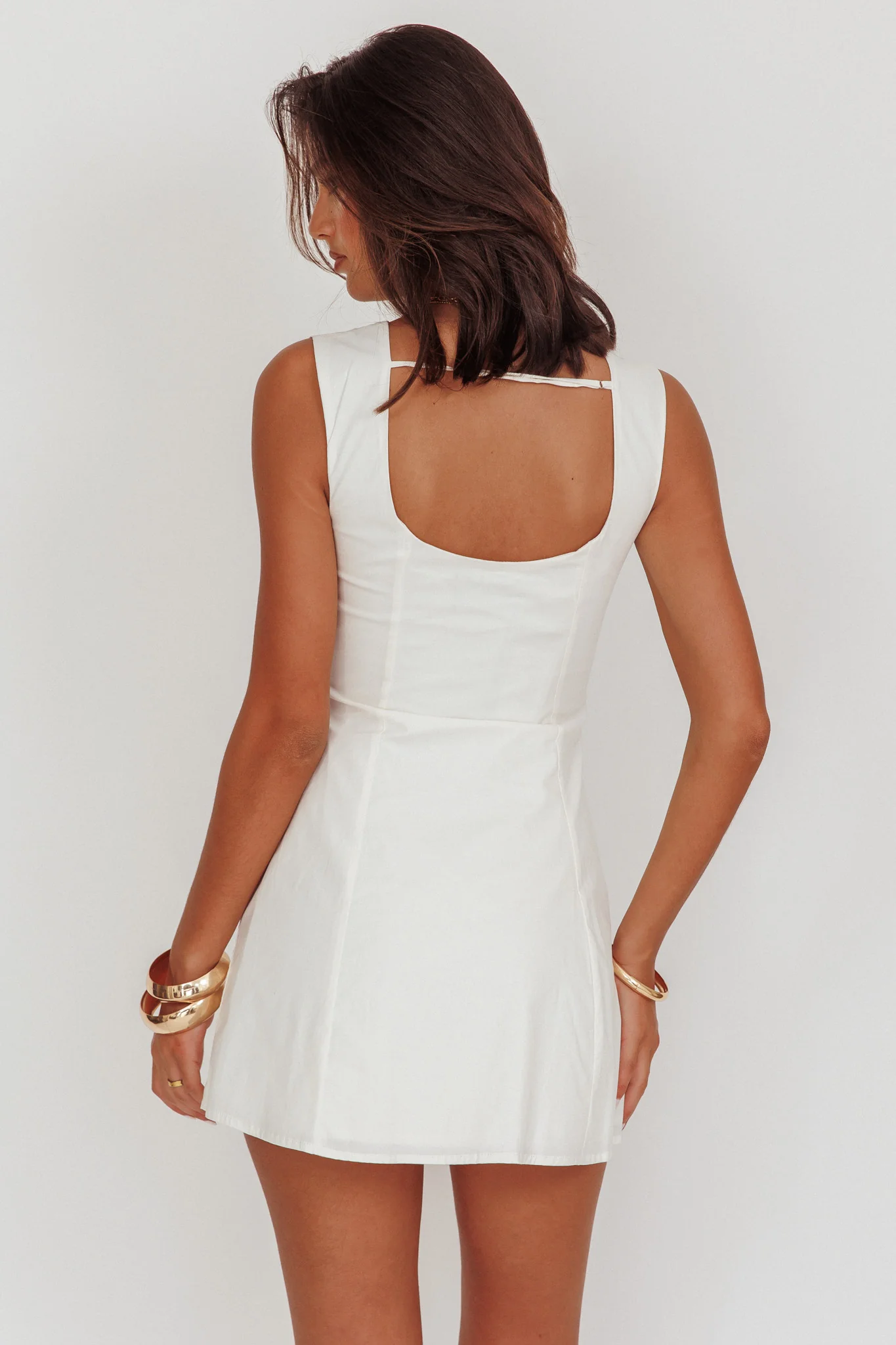 High Tide Buttoned Textured Mini Dress White