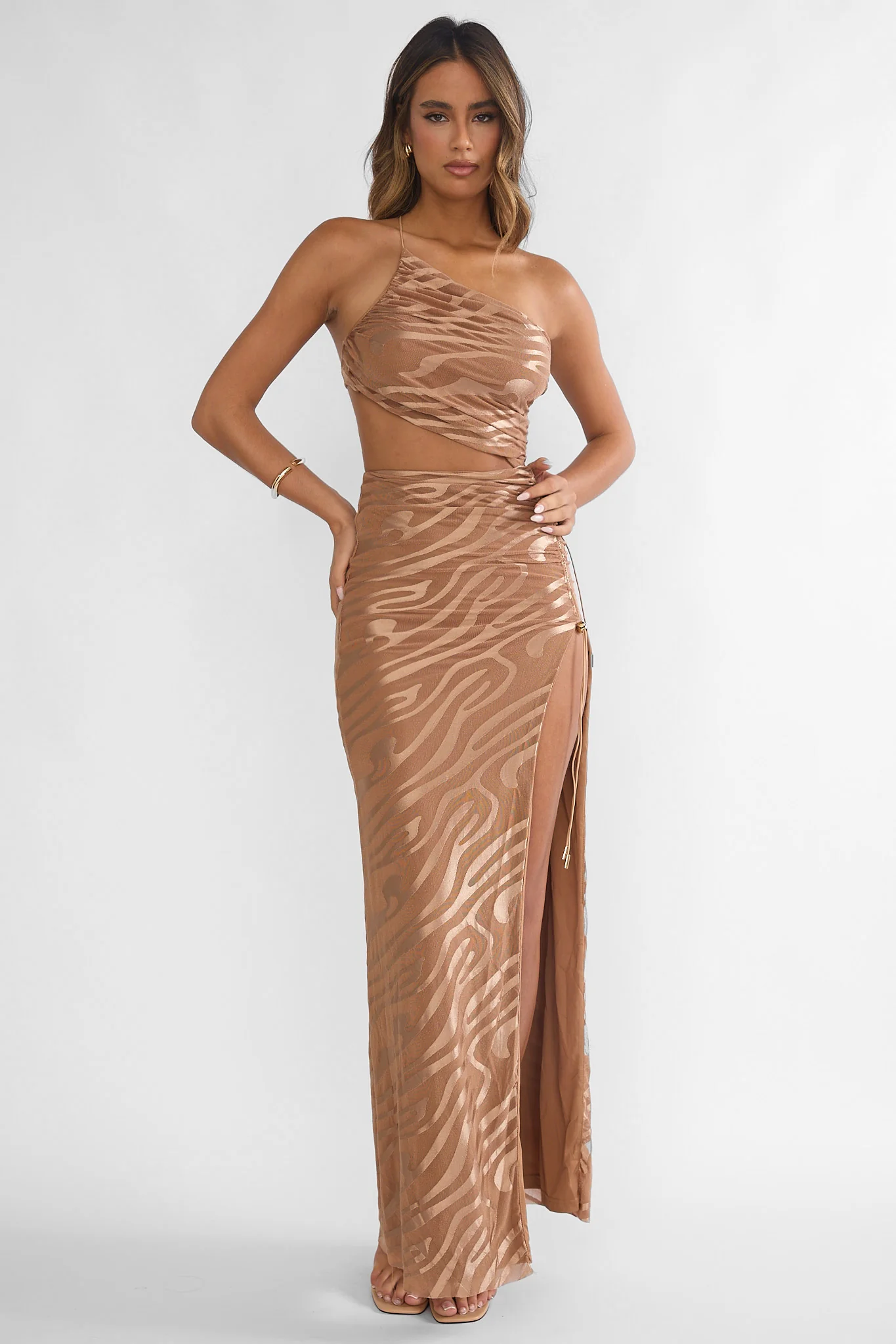 Kyma One-Shoulder Cut-Out Maxi Dress Mocha