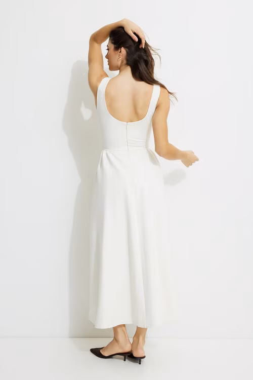 Iris Flared Ponte Maxi Dress-White