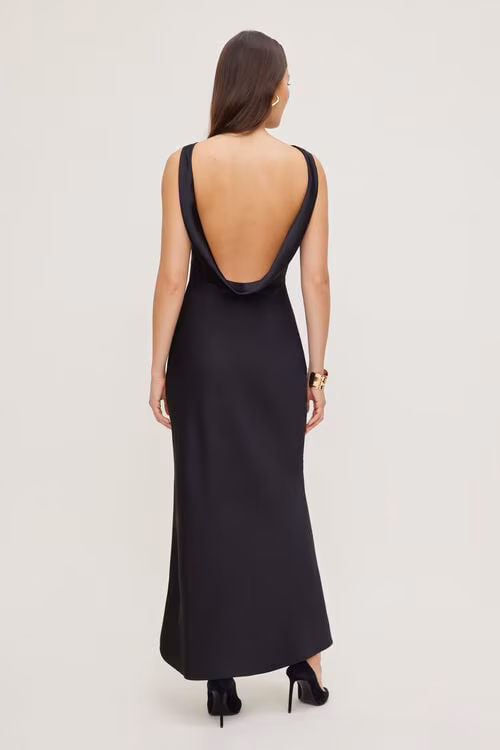 Nora Satin Maxi Slip Dress-Black