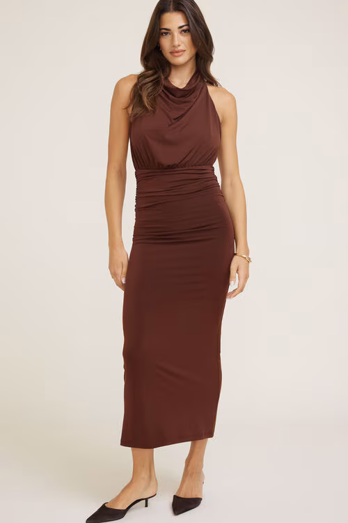 Sculpt Halter Cowl Neck Maxi Dress