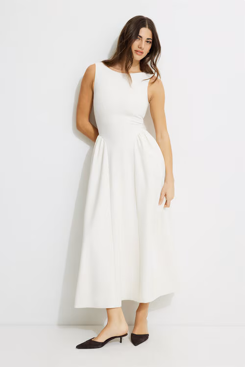 Iris Flared Ponte Maxi Dress-White