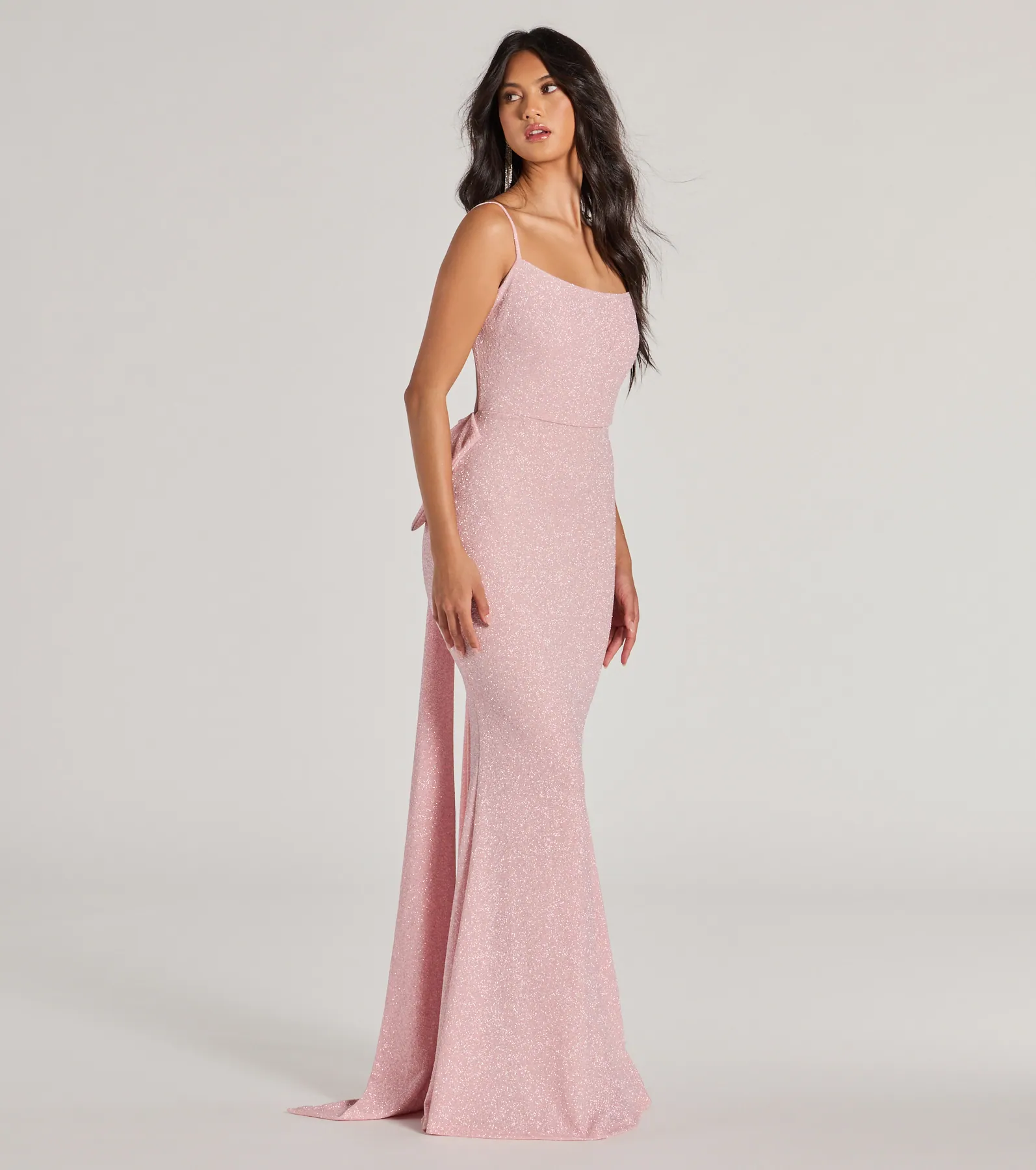 Gwendolyn Glitter Knit Bow-Back Mermaid Dress- PINK