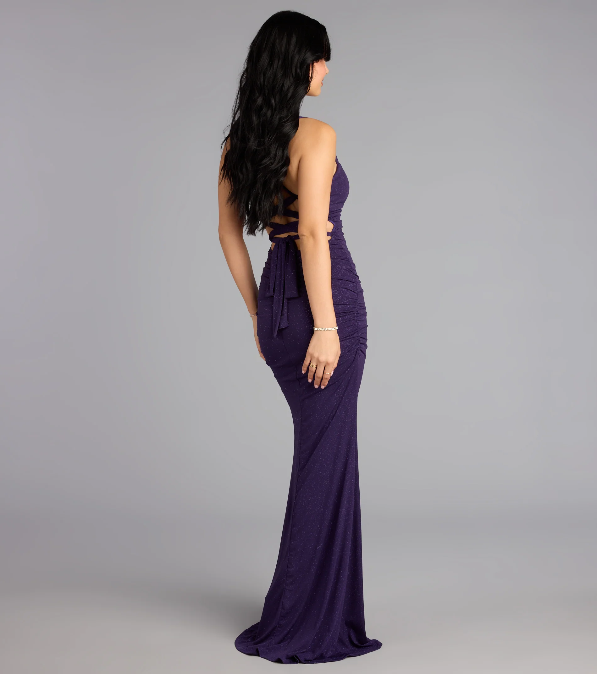 Tatiana Lace-Up Mermaid Glitter Formal Dress-Purple