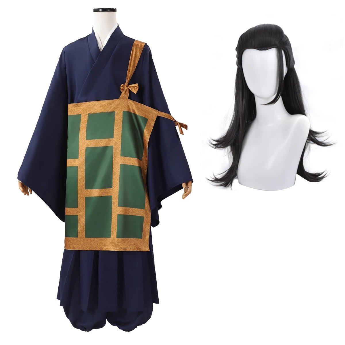Traje de Cosplay de Suguru Geto de Jujutsu Kaisen Anime Kimono Azul Oscuro con Peluca - Fantasia Cosera
