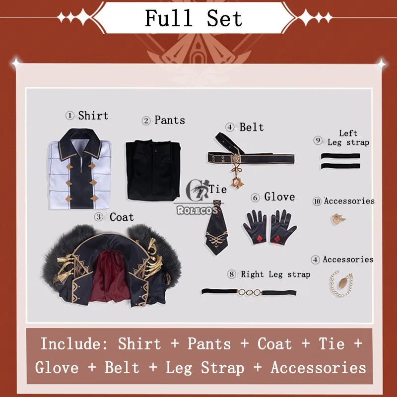 Traje de Cosplay de Diluc de Genshin Impact para Hombres - Conjunto Completo Negro para Halloween - Fantasia Cosera
