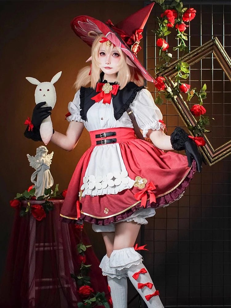 Traje de Cosplay de Klee Genshin Impact Pequeña Bruja Klee Vestido Lindo Mujer Halloween Carnaval Fiesta con Sombrero - Fantasia Cosera