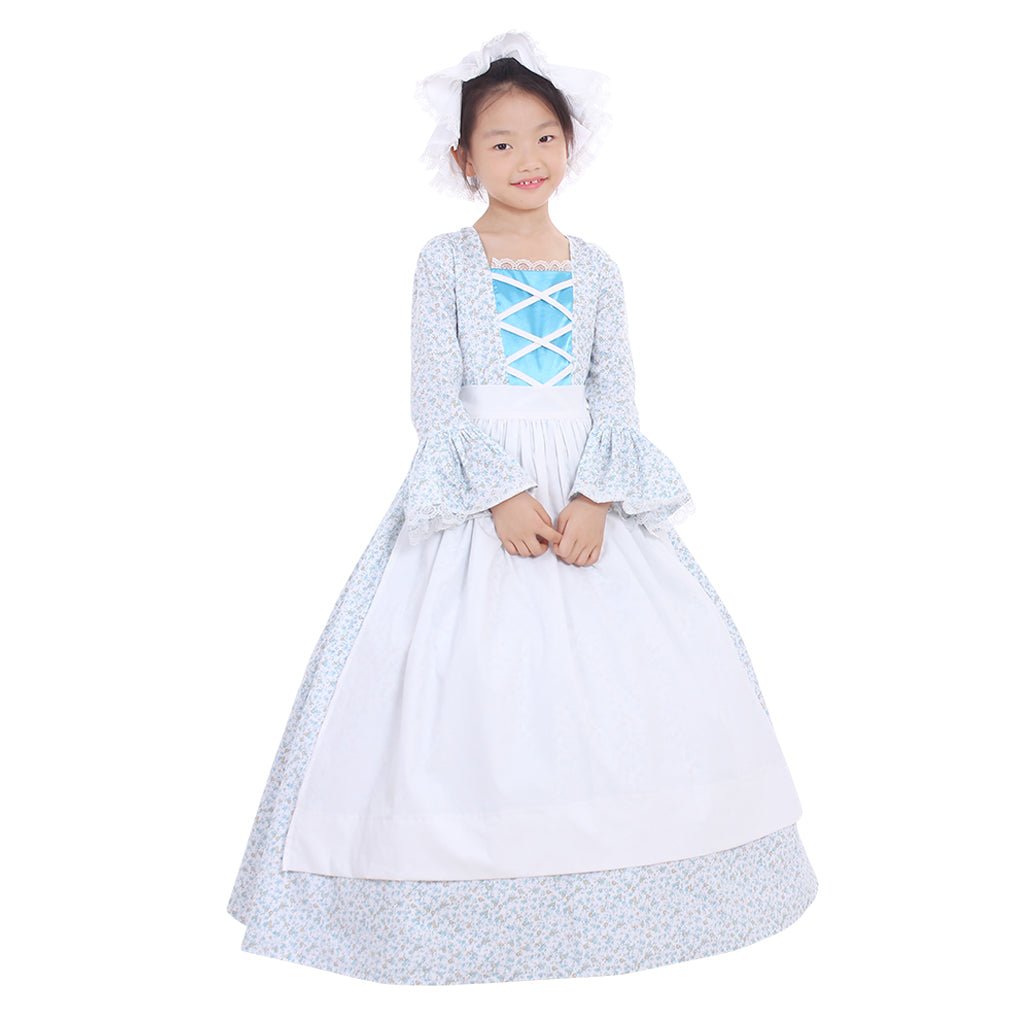 Vestido de Cosplay para Niñas Estilo Victoriano Medieval con Sombrero y Estampado Floral - Fantasia Cosera