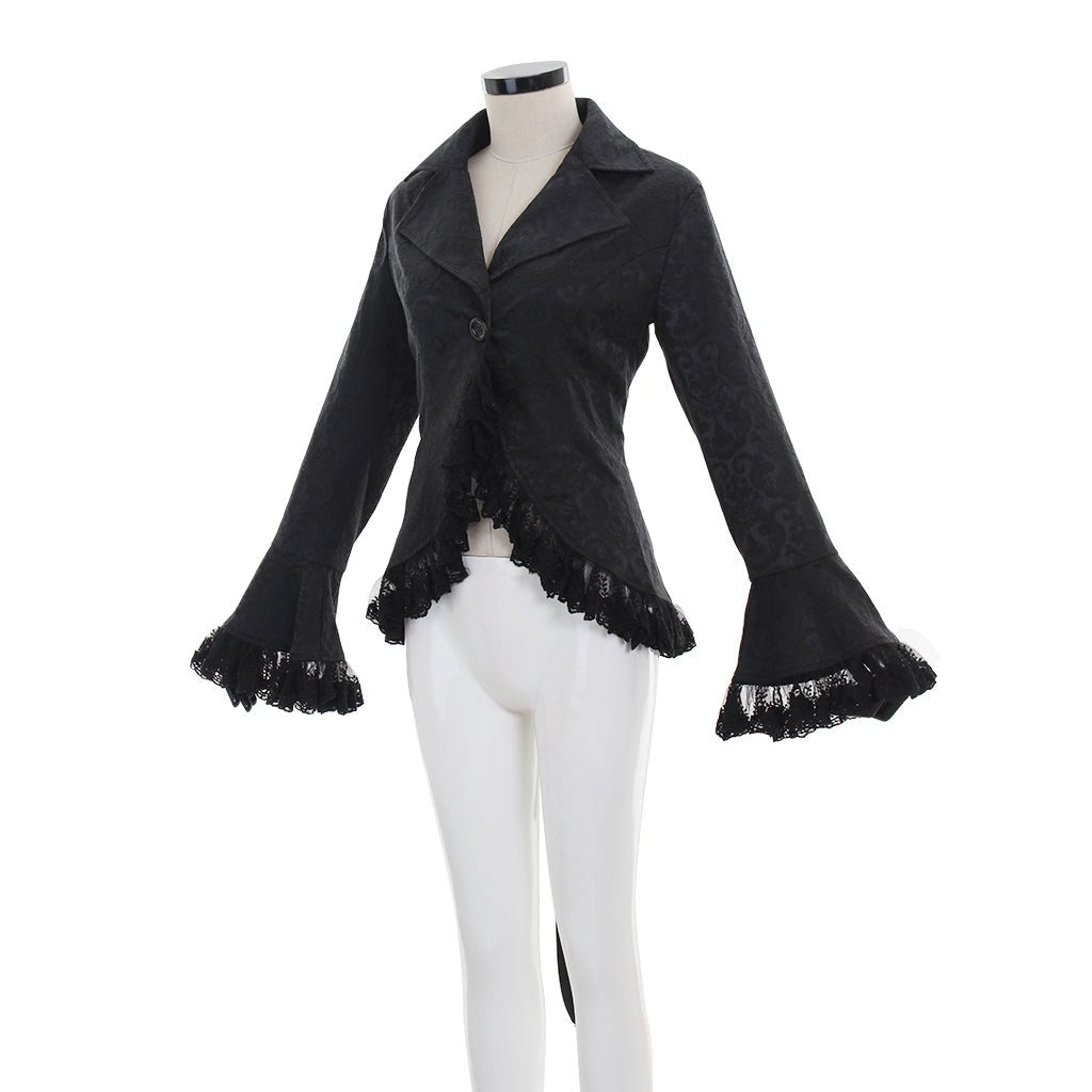 Abrigo Renacentista Victoriano Retro para Mujer Chaqueta de Encaje con Cuello Alto Steampunk Princesa Noble Condesa Cardigan Negro - Fantasia Cosera