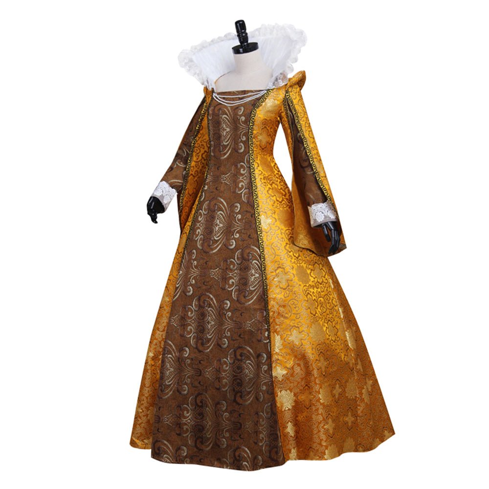 Vestido de Gala Oro Medieval Reina Isabel | Traje de Cosplay para Eventos Tudor - Fantasia Cosera