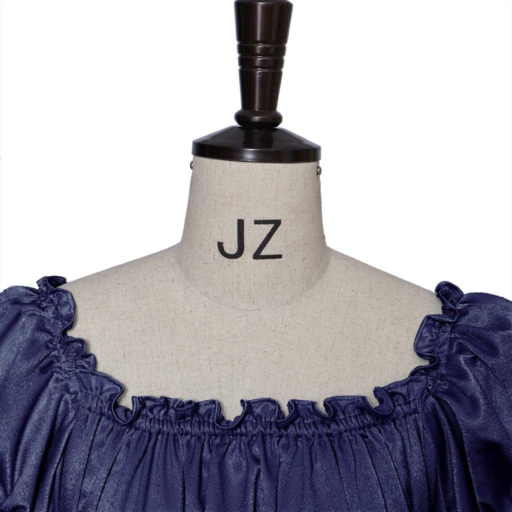 Vestido Imperio Medieval Tradicional - Disfraz de Bridgerton en Tela de Seda Azul Hierro - Fantasia Cosera