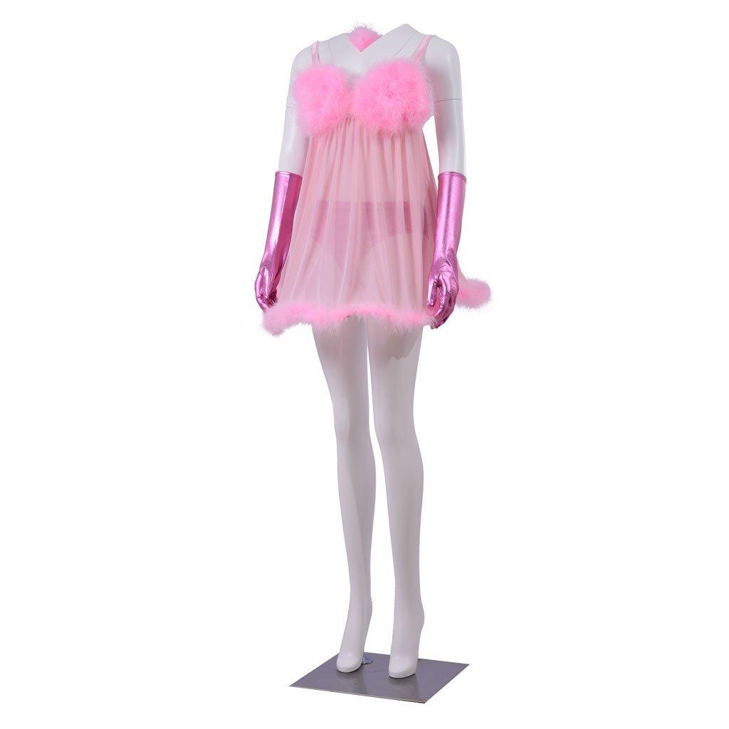 Traje de Cosplay de Fembot Rosa | Traje de Robot para Mujer con Lencería de Plumas - Fantasia Cosera