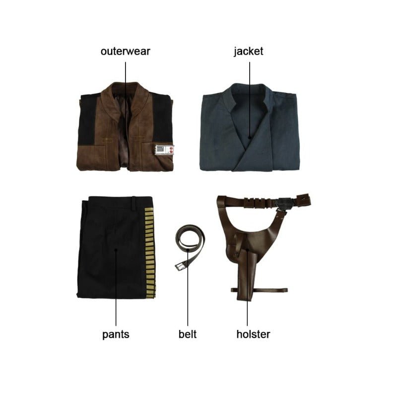 Traje de Han Solo para Cosplay - Camisa, Pantalón, Abrigo y Cinturón para Halloween y Fiestas - Fantasia Cosera