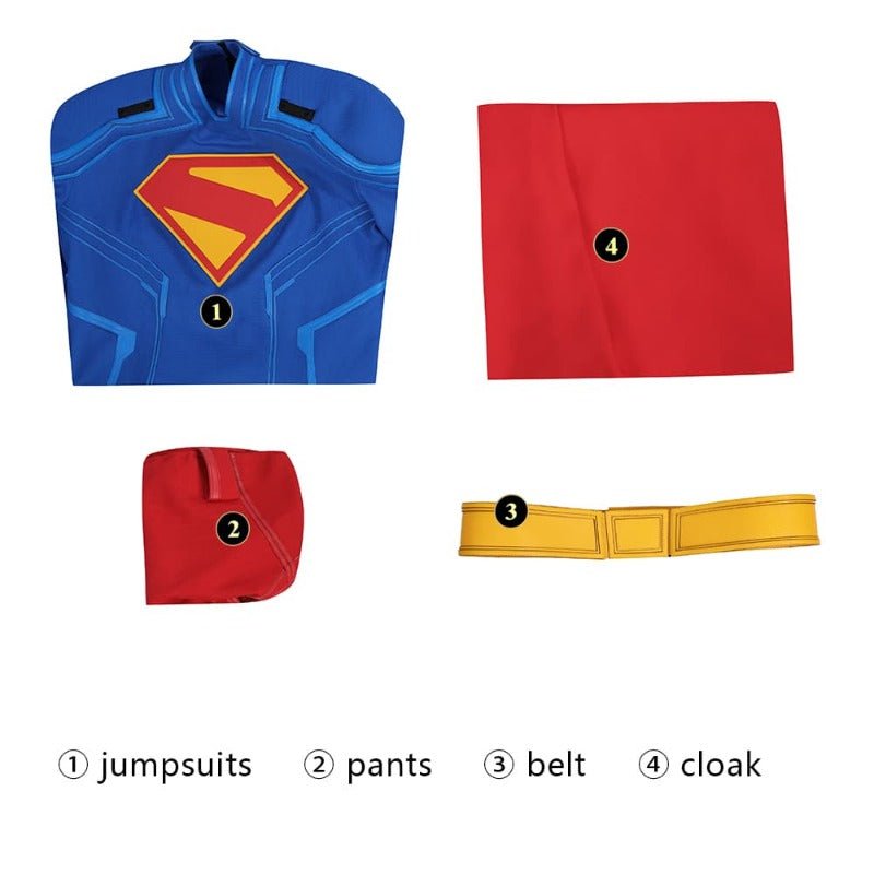 Traje de Cosplay Superhéroe Legado Clark Kent - Bodysuit Azul con Capa Roja - Fantasia Cosera