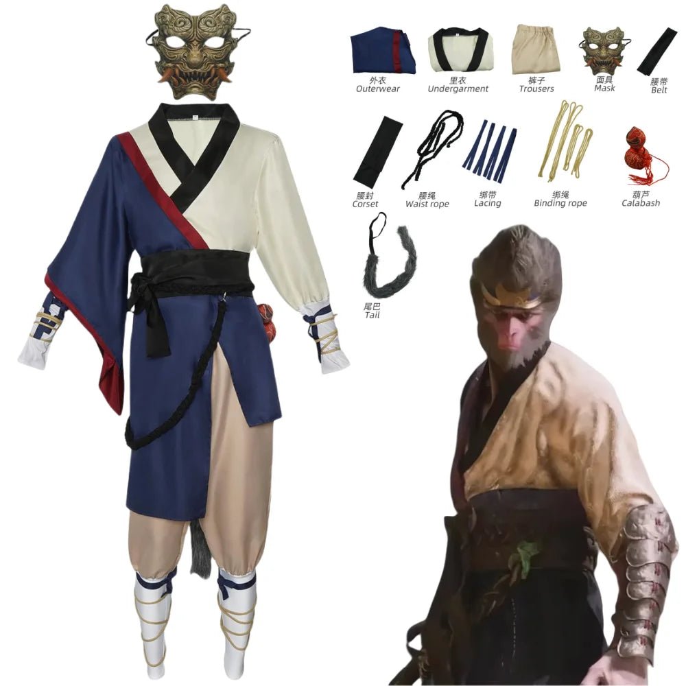 Traje de Cosplay Black Myth: Wukong | El Destinado Guerrero Enmascarado para Halloween y Expos de Anime - Fantasia Cosera
