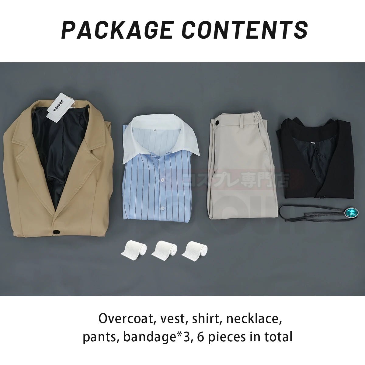 Disfraz de Dazai Osamu de Bungo Stray Dogs con Peluca, Abrigo, Camisa, Pantalones y Colgante - Fantasia Cosera