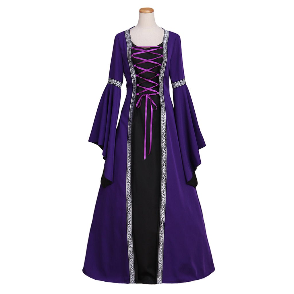 Vestido de Fiesta Gótico Medieval Victoriano Purpura Manga Trompeta Larga Disfraz Cosplay para Carnaval - Fantasia Cosera