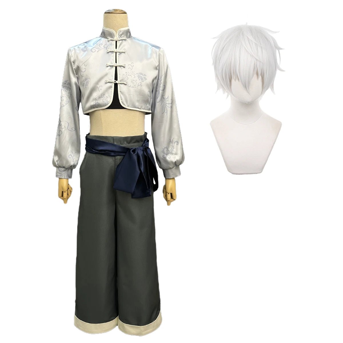 Traje de Kung Fu Tang de Nagi de Blue Lock para Cosplay - Peluca de Fibras Sintéticas de Red de Rosa, Talla Ajustable - Fantasia Cosera