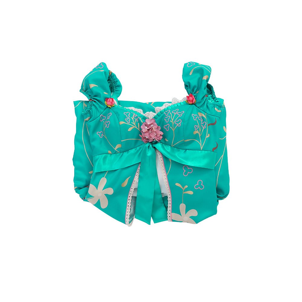 Traje de Cosplay Giselle Encantada - Vestido de Princesa Verde y Vestido de Novia Blanco - Fantasia Cosera