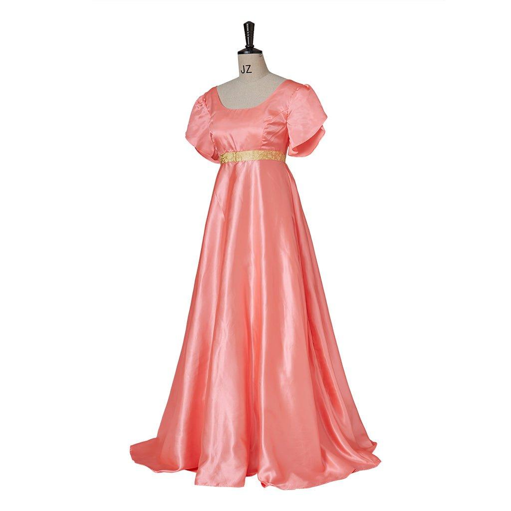 Vestido Imperio Medieval Tradicional - Disfraz de Bridgerton en Tela de Seda Naranja Profundo - Fantasia Cosera