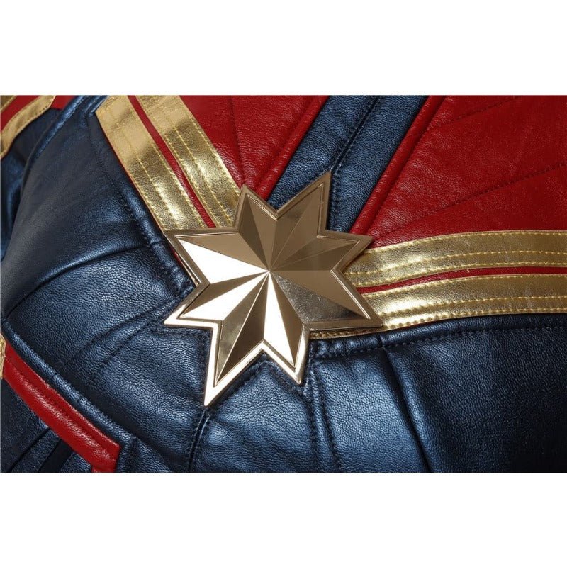 Traje de Cosplay de Cuero Azul Metálico de Captain Marvel – Ideal para Fans de Marvel - Fantasia Cosera