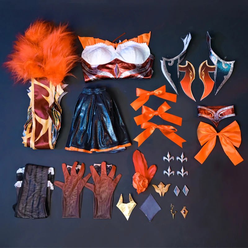 Traje de Cosplay de Evelynn Sombra Mágica Occidental de LOL - Conjunto Completo de Vestido Naranja para Mujer - Fantasia Cosera