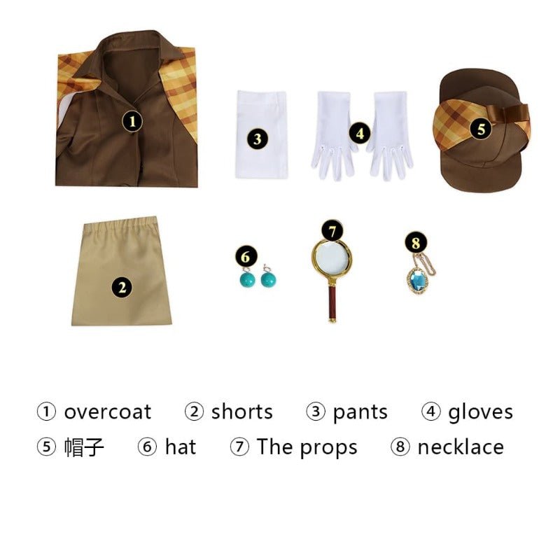 Disfraz de Princesa Peach Detective - Abrigo, Pantalones Cortos, Sombrero y Guantes - Fantasia Cosera