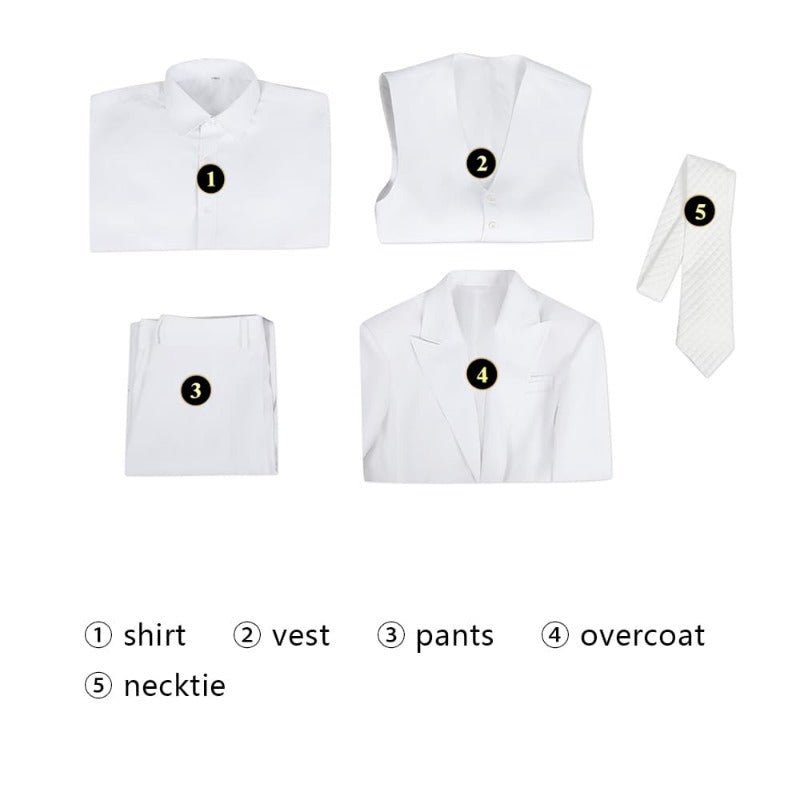 Traje de Cosplay Joker 2 Arthur Fleck Blanco - Conjunto Completo: Traje, Camisa, Chaleco, Pantalones, Corbata - Fantasia Cosera