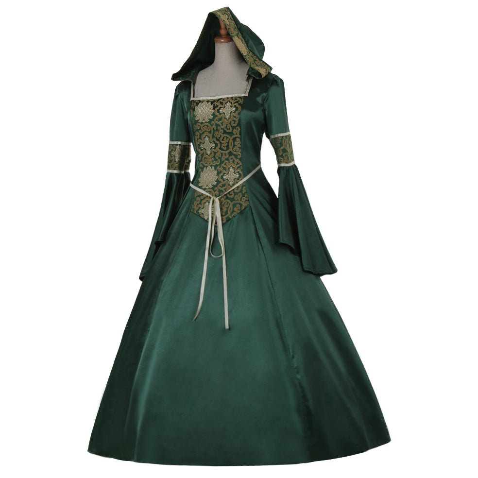 Vestido Gótico Medieval Noble para Dama, Vestido de Vampiro Verde con Estilo Victoriano - Fantasia Cosera