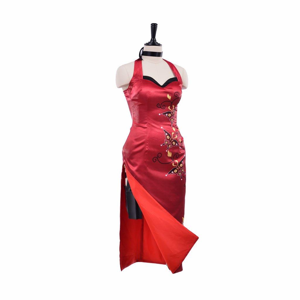 Traje de Cosplay de Ada Wong para Mujer - Vestido Cheongsam Rojo Estampado | Resident Evil Película - Fantasia Cosera