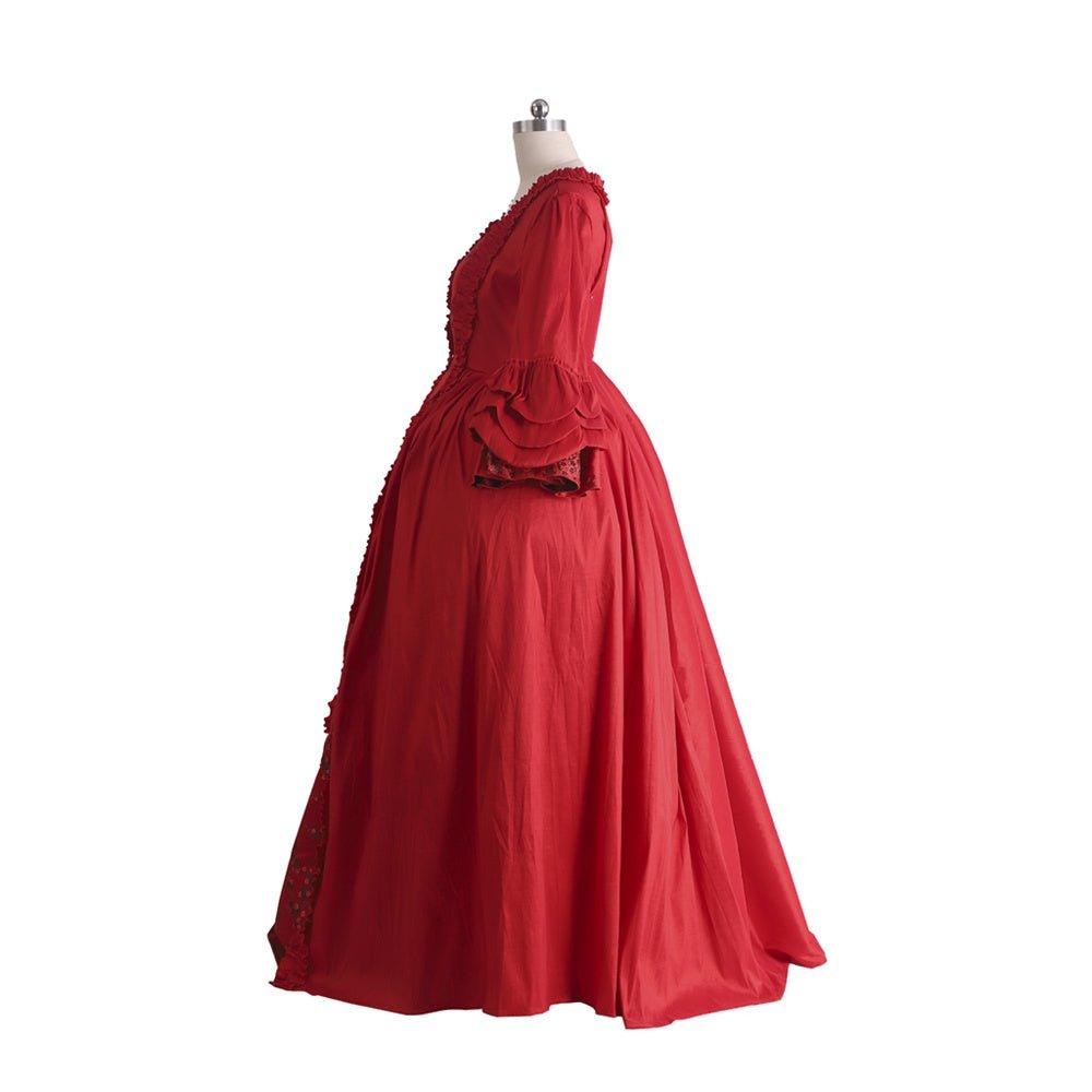 Vestido Rojo Rococó del Siglo XVIII con Encaje - Estilo Majestuoso Marie Antoinette de Fantasía Cosera - Fantasia Cosera