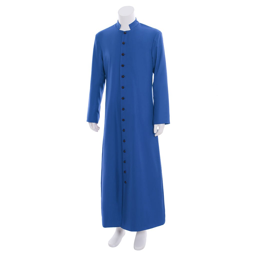 Túnica Clerical Azul para Hombre - Vestiduras Litúrgicas Traje de Sacerdote con Cuello Alto para Iglesia y Cosplay - Fantasia Cosera