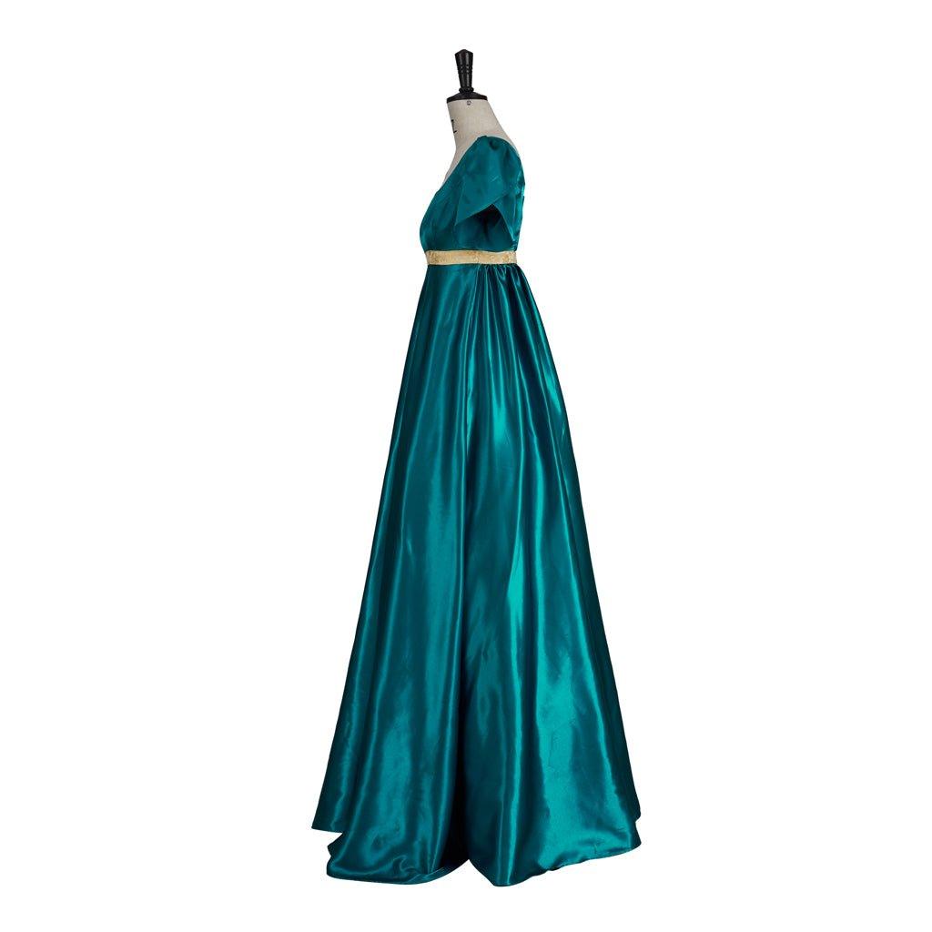 Vestido Medieval Imperio Tradicional - Disfraz de Bridgerton en Tela de Seda Verde Esmeralda - Fantasia Cosera