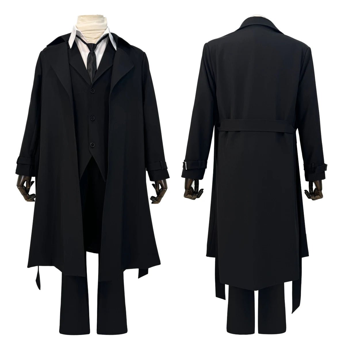 Disfraz Cosplay de Dazai Osamu de Bungo Anime con Peluca, Abrigo Negro y Pantalones Elásticos - Fantasia Cosera
