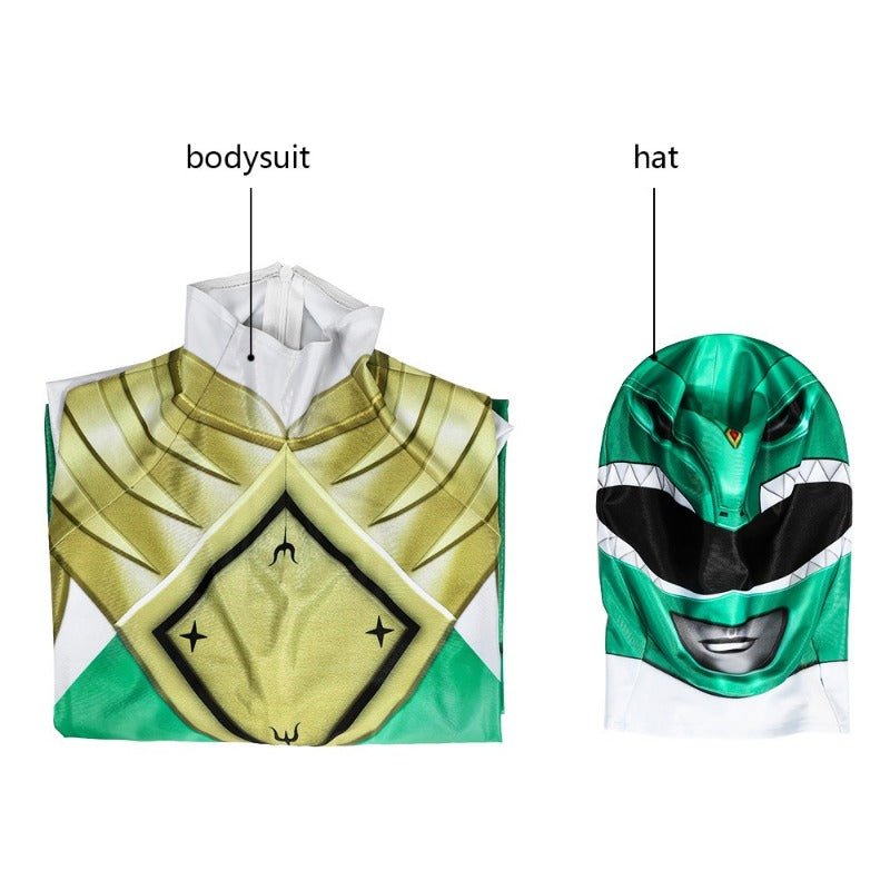 Traje de Cosplay del Guerrero Verde Power Rangers - Spandex Verde Impreso de Alta Calidad - Fantasia Cosera