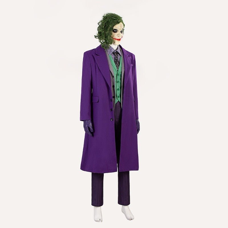 Traje de Cosplay de Joker de Batman: El Caballero Oscuro - Abrigo, Pantalones, Máscara, Disfraz para Halloween - Fantasia Cosera