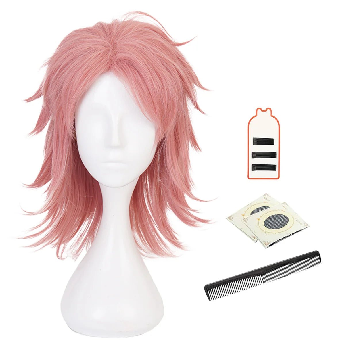 Peluca Cosplay Sabito Anime Red Sintética Talla Ajustable Resistente al Calor Peine Incluido para Halloween y Convenciones - Fantasia Cosera