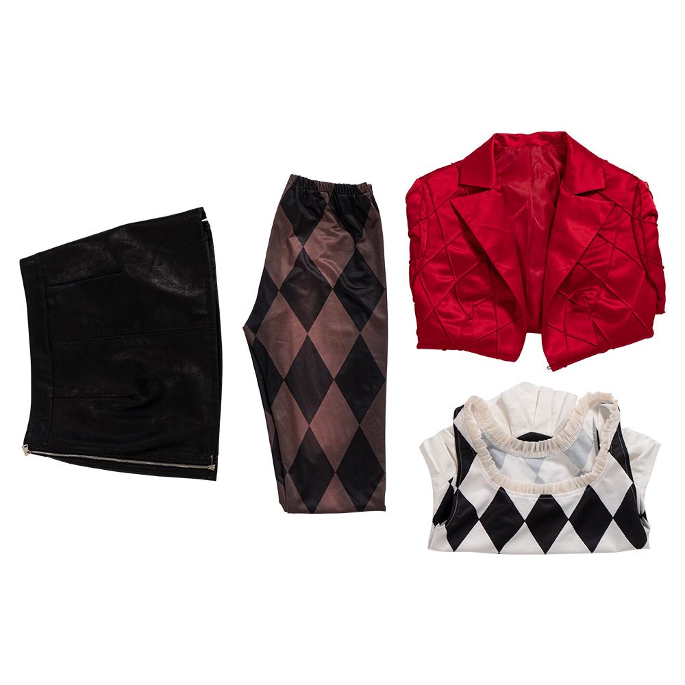 Traje de Cosplay de Harley Quinn Joker 2 para Mujeres - Abrigo Rojo y Falda de Cuero - Fantasia Cosera