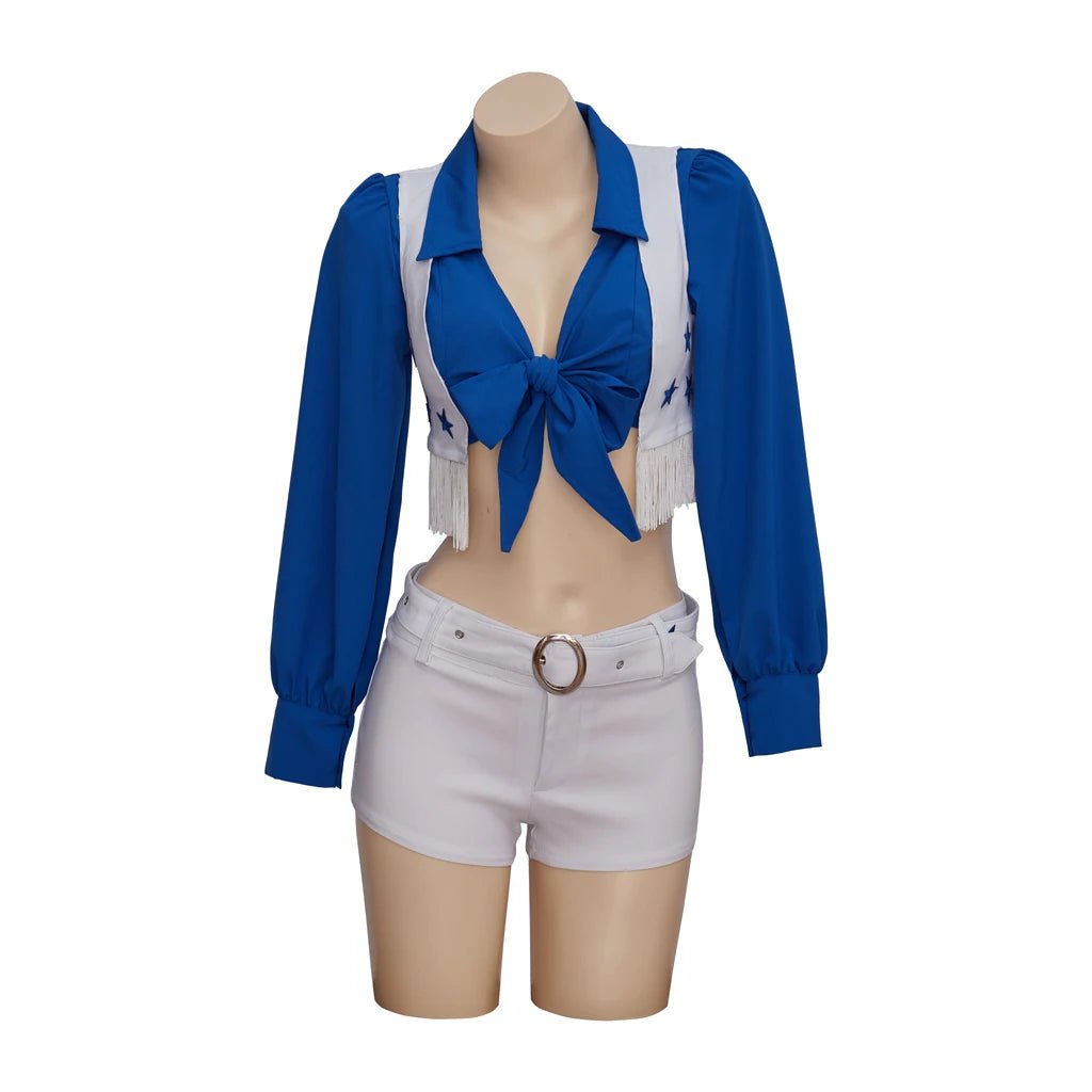 Traje de Porrista de los Dallas Cowboys - Chaleco, Camiseta, Pantalones Cortos y Cinturón - Fantasia Cosera