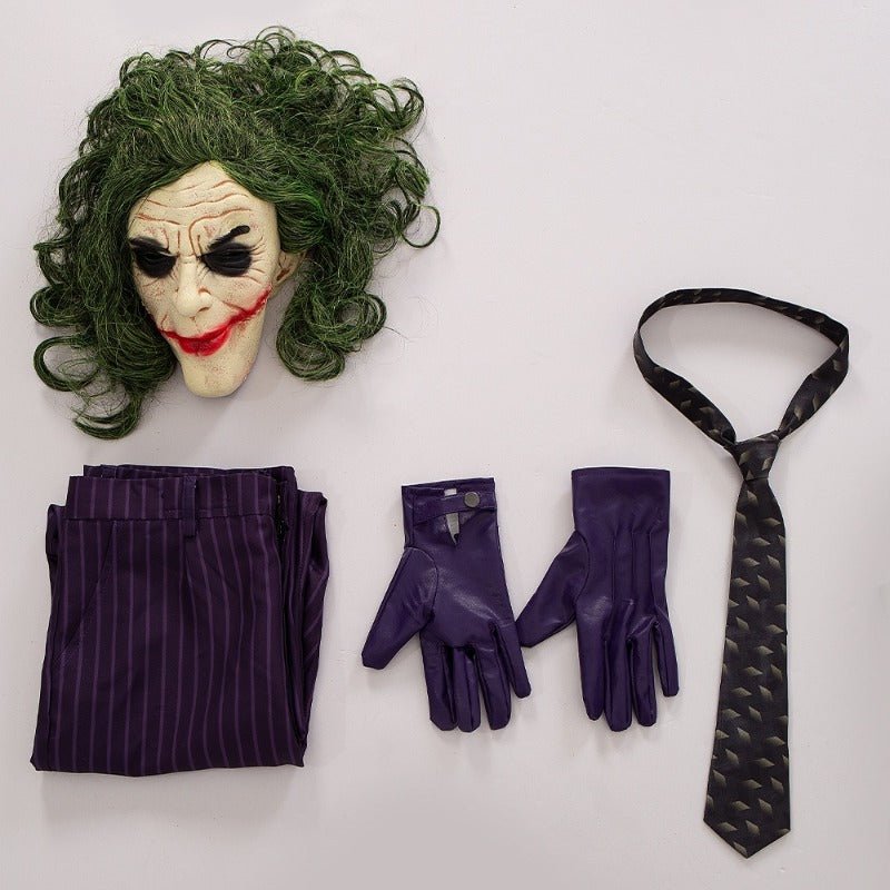 Traje de Cosplay de Joker de Batman: El Caballero Oscuro - Abrigo, Pantalones, Máscara, Disfraz para Halloween - Fantasia Cosera