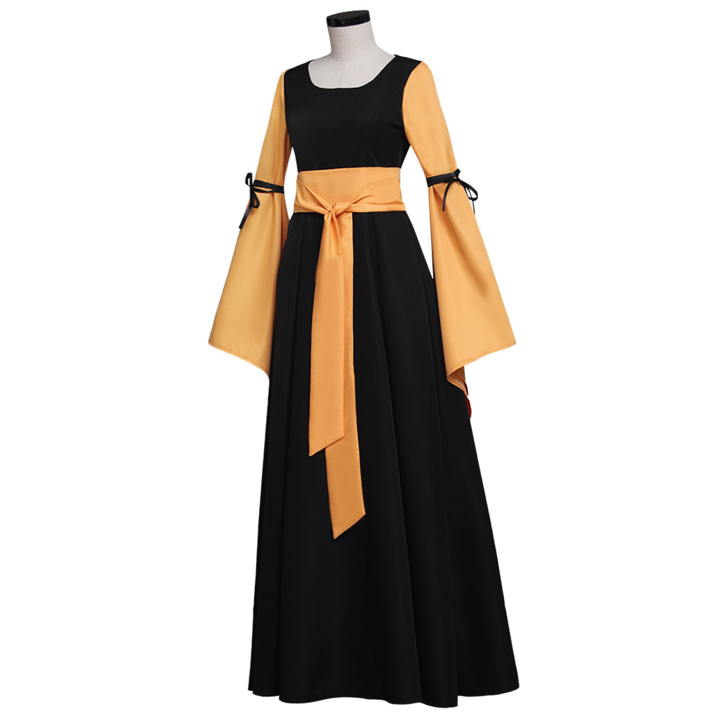Vestido Medieval Negro y Naranja Renacentista Victoriano Gótico para Mujeres Adultas Disfraz de Fantasía para Fiesta de Halloween - Fantasia Cosera