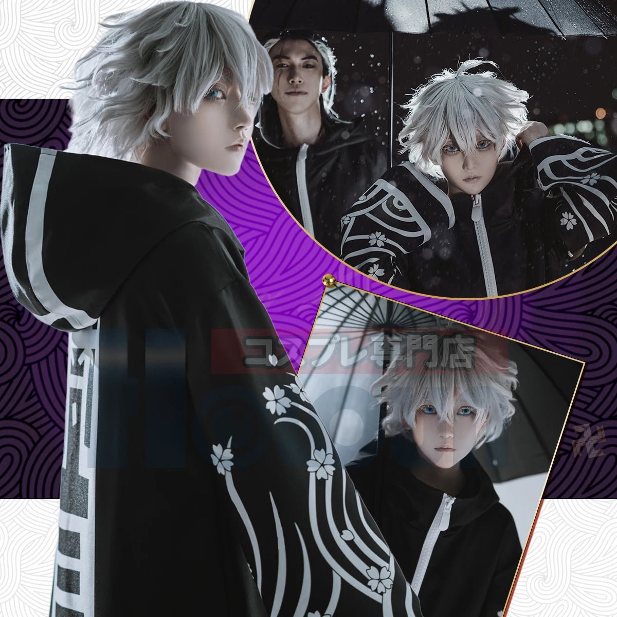 Chaqueta de Cosplay Anime Brahman Senju Kawaragi Negra y Dorada con Flores - Fantasia Cosera