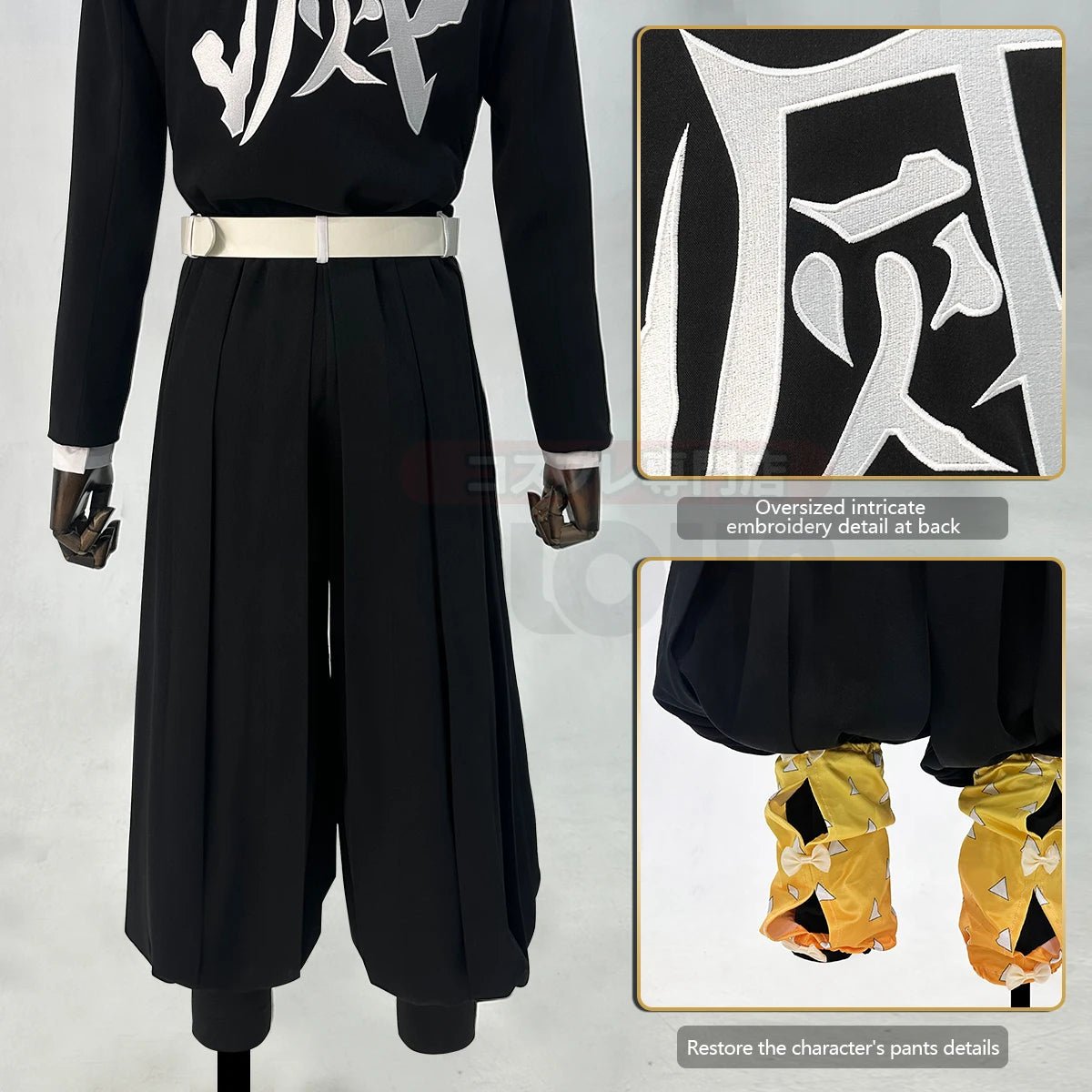 Traje de Cosplay de Agatsuma Zenitsu de Demon Slayer con Peluca, Haori Bordado, Pantalones Elásticos y Cinturón - Regalo Perfecto para Halloween y Navidad - Fantasia Cosera
